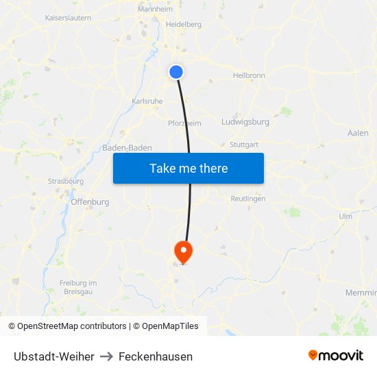 Ubstadt-Weiher to Feckenhausen map
