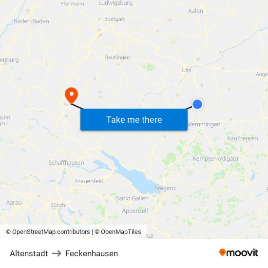 Altenstadt to Feckenhausen map