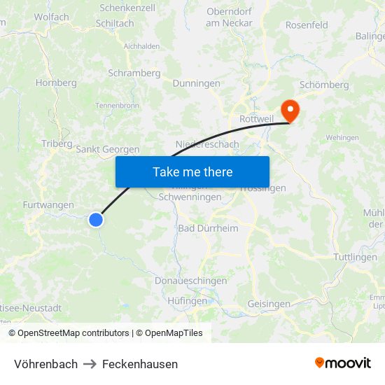 Vöhrenbach to Feckenhausen map