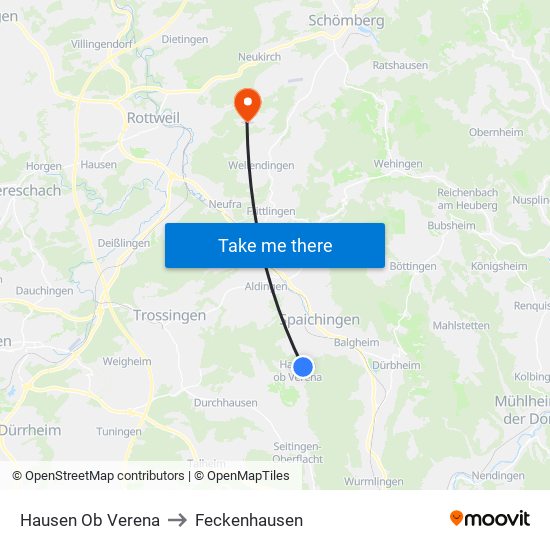 Hausen Ob Verena to Feckenhausen map