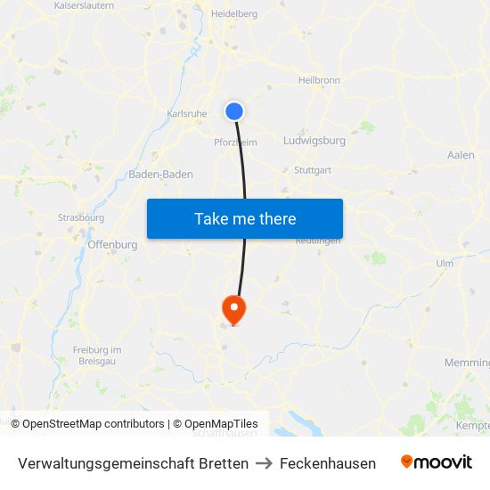 Verwaltungsgemeinschaft Bretten to Feckenhausen map