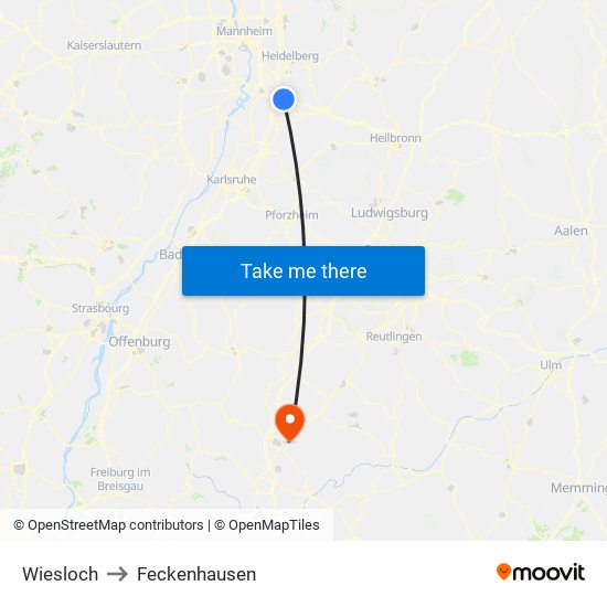 Wiesloch to Feckenhausen map