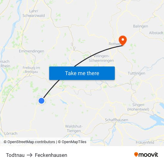 Todtnau to Feckenhausen map