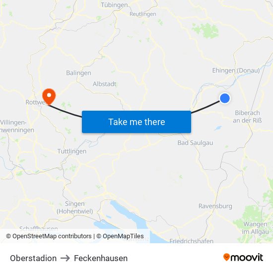 Oberstadion to Feckenhausen map