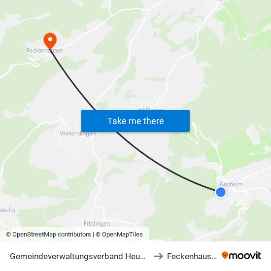 Gemeindeverwaltungsverband Heuberg to Feckenhausen map