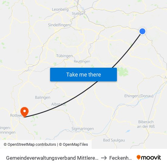 Gemeindeverwaltungsverband Mittleres Fils-Lautertal to Feckenhausen map