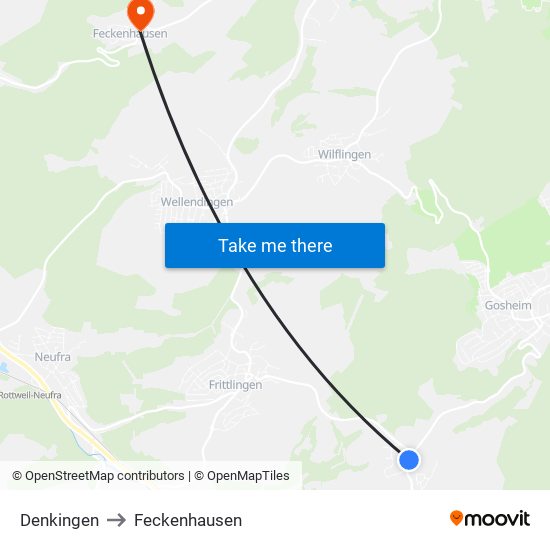 Denkingen to Feckenhausen map