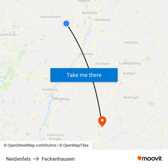 Neidenfels to Feckenhausen map