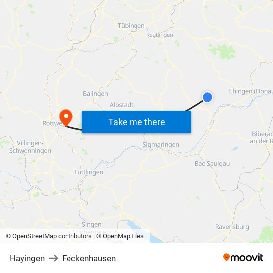 Hayingen to Feckenhausen map