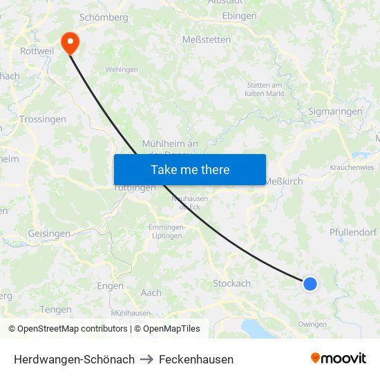 Herdwangen-Schönach to Feckenhausen map