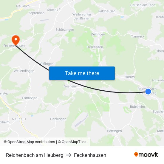 Reichenbach am Heuberg to Feckenhausen map