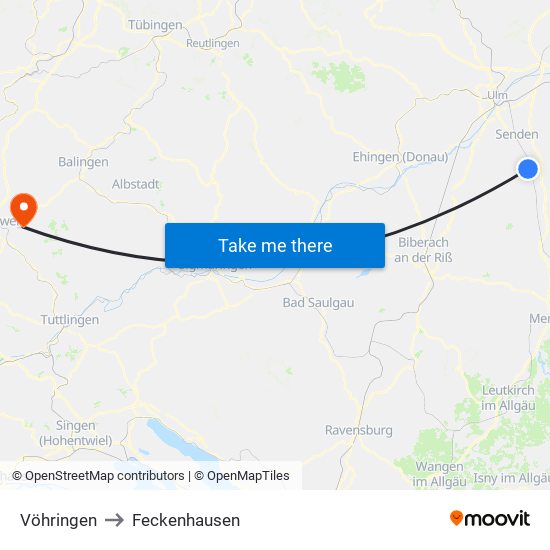 Vöhringen to Feckenhausen map