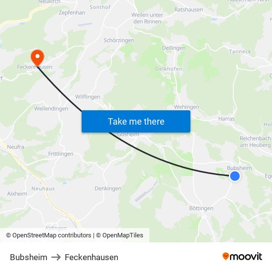 Bubsheim to Feckenhausen map
