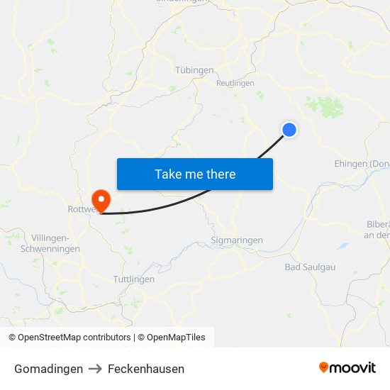 Gomadingen to Feckenhausen map