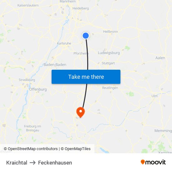 Kraichtal to Feckenhausen map