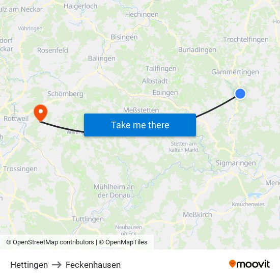 Hettingen to Feckenhausen map