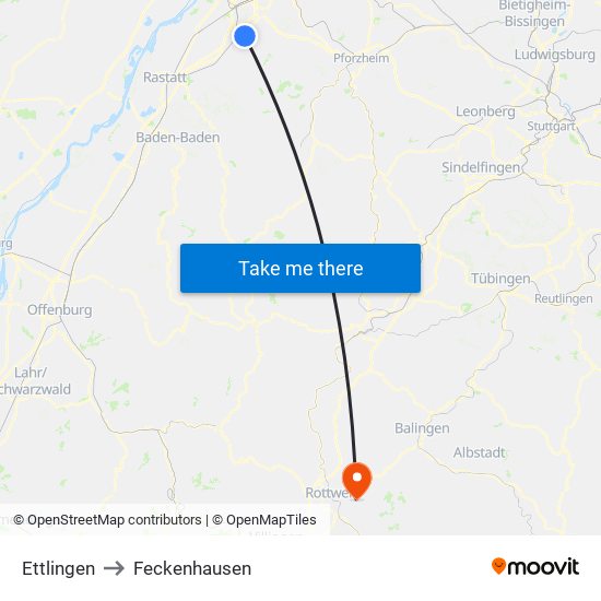 Ettlingen to Feckenhausen map