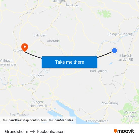 Grundsheim to Feckenhausen map