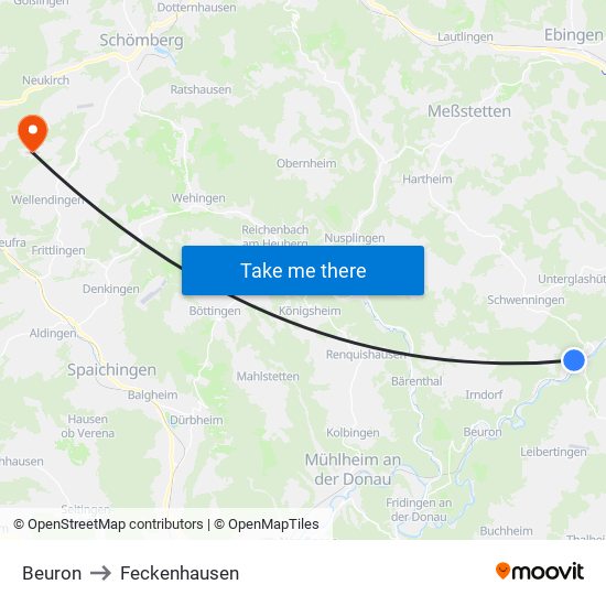 Beuron to Feckenhausen map