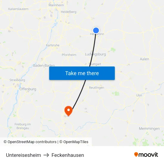 Untereisesheim to Feckenhausen map