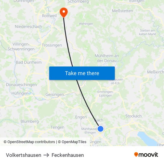 Volkertshausen to Feckenhausen map