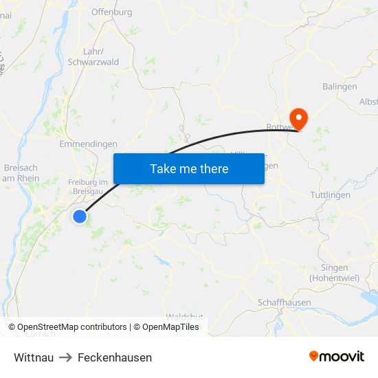 Wittnau to Feckenhausen map