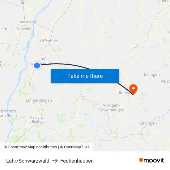 Lahr/Schwarzwald to Feckenhausen map