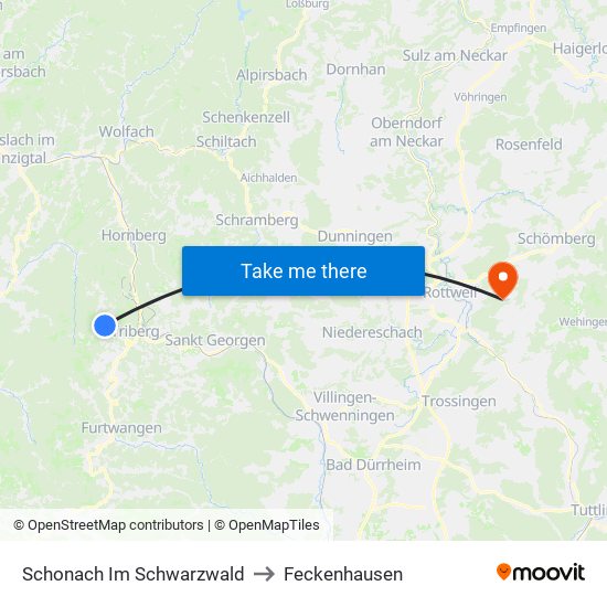 Schonach Im Schwarzwald to Feckenhausen map