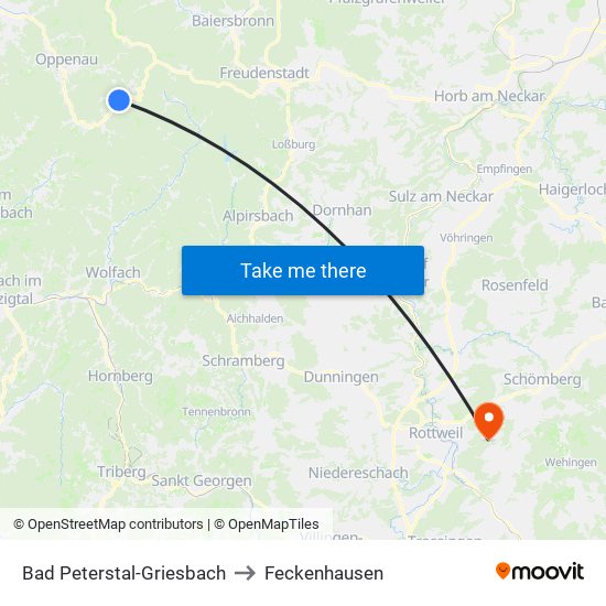 Bad Peterstal-Griesbach to Feckenhausen map