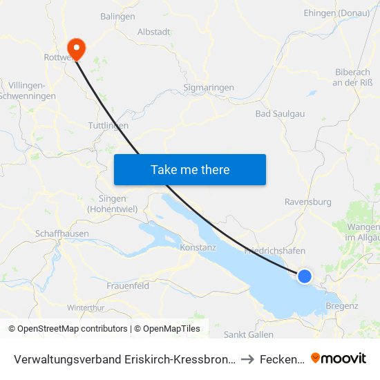 Verwaltungsverband Eriskirch-Kressbronn am Bodensee-Langenargen to Feckenhausen map