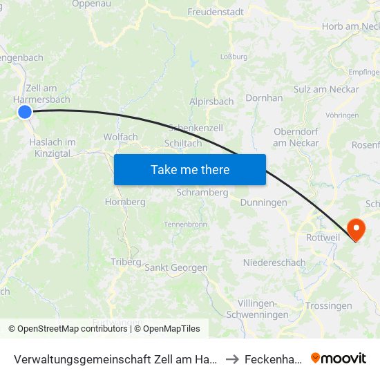 Verwaltungsgemeinschaft Zell am Harmersbach to Feckenhausen map