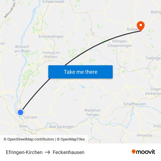 Efringen-Kirchen to Feckenhausen map