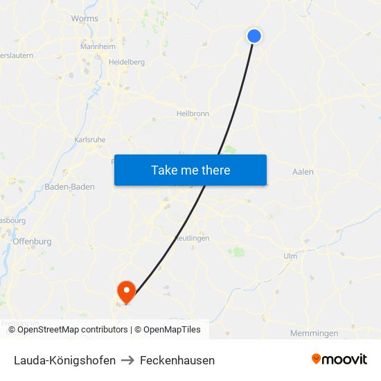 Lauda-Königshofen to Feckenhausen map