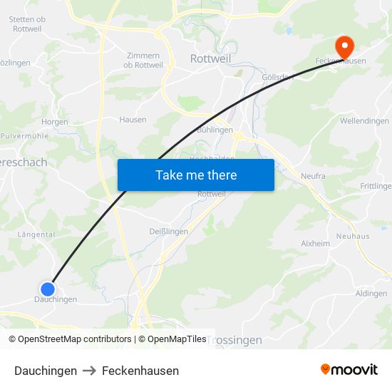 Dauchingen to Feckenhausen map