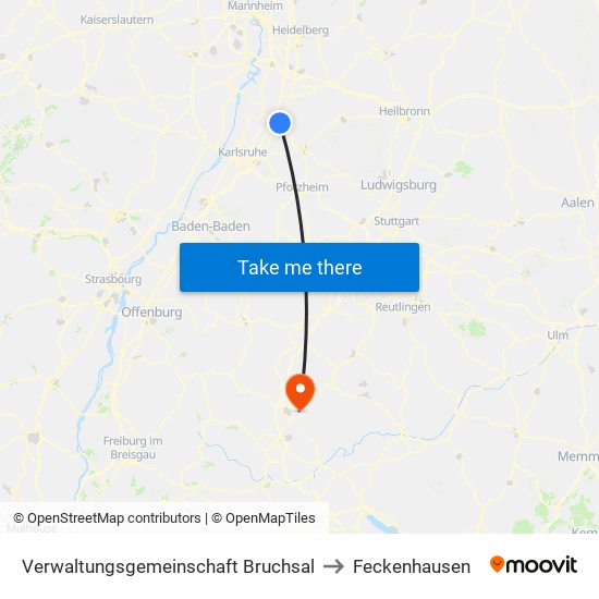Verwaltungsgemeinschaft Bruchsal to Feckenhausen map