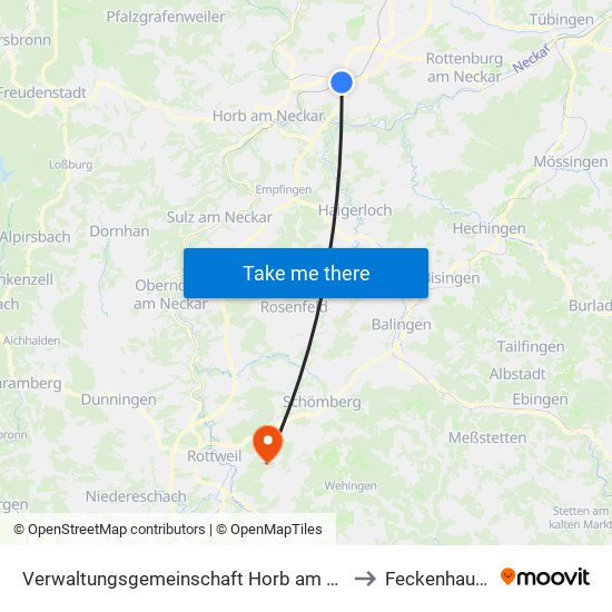 Verwaltungsgemeinschaft Horb am Neckar to Feckenhausen map