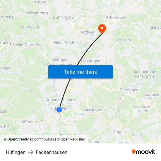 Hüfingen to Feckenhausen map