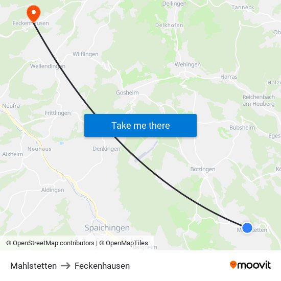 Mahlstetten to Feckenhausen map