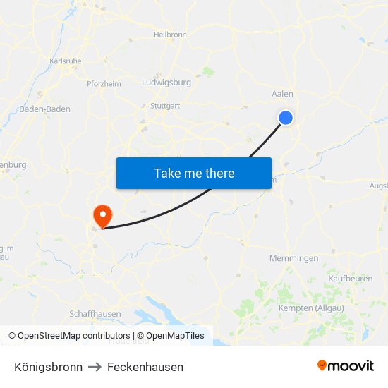 Königsbronn to Feckenhausen map