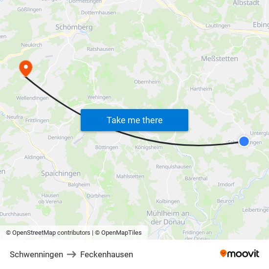 Schwenningen to Feckenhausen map