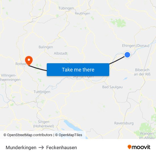 Munderkingen to Feckenhausen map