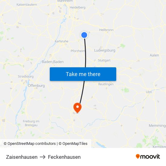 Zaisenhausen to Feckenhausen map