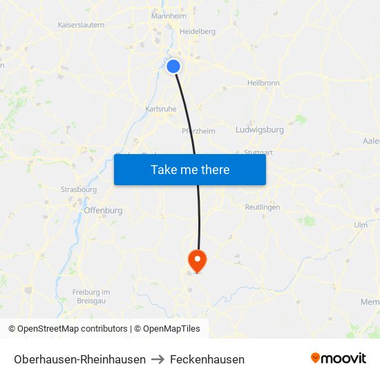 Oberhausen-Rheinhausen to Feckenhausen map