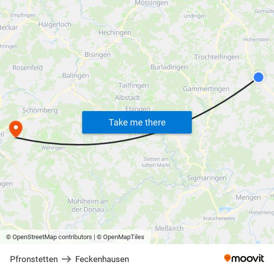 Pfronstetten to Feckenhausen map