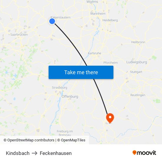 Kindsbach to Feckenhausen map