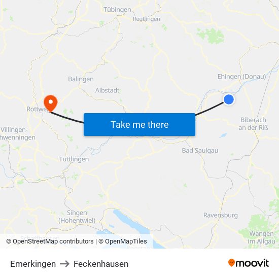 Emerkingen to Feckenhausen map