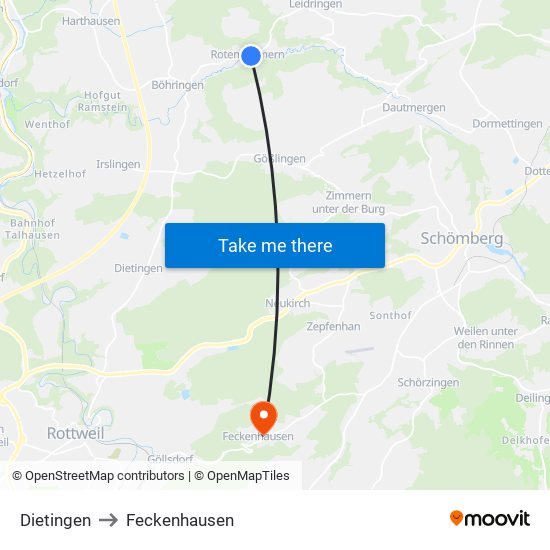 Dietingen to Feckenhausen map