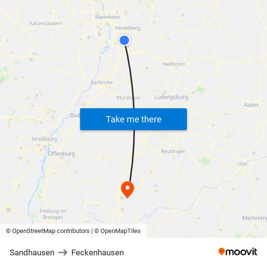 Sandhausen to Feckenhausen map