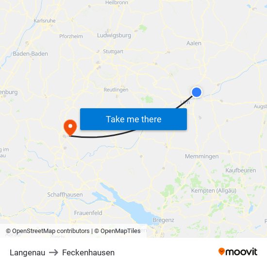 Langenau to Feckenhausen map