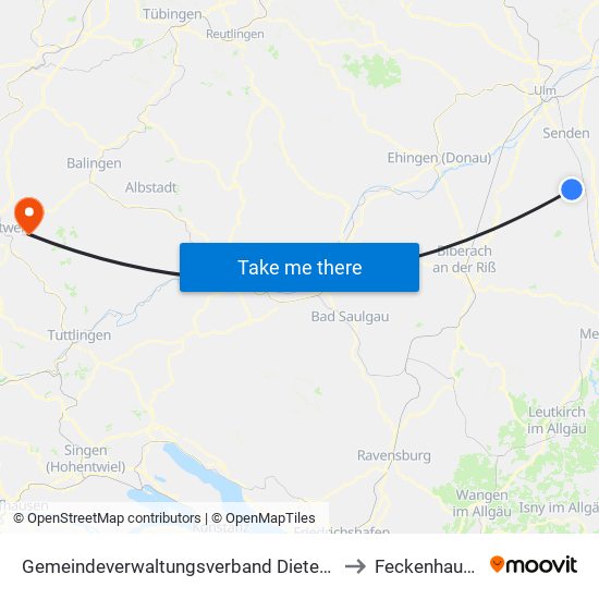 Gemeindeverwaltungsverband Dietenheim to Feckenhausen map
